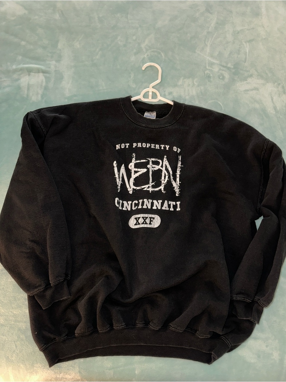 Black Sweatshirt with White Distressed WEBN Cincinnati Vintage Sweatshirt - Picture 2 of 4